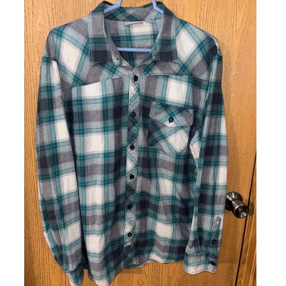 VANS men’s plaid long sleeve button down flannel shirt gray blue (size large) - Picture 1 of 5
